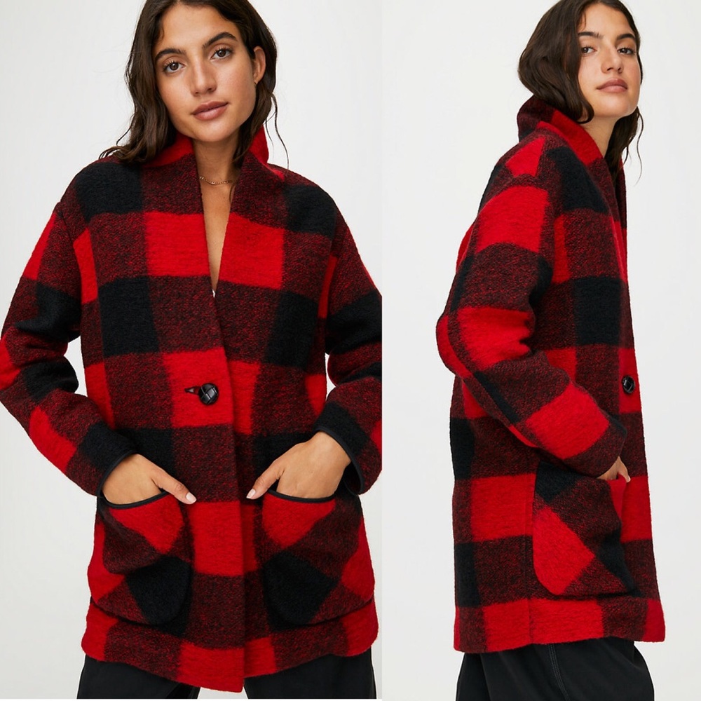 Aritzia Wilfred Off Duty Jacket Wool Coat Red Plaid
